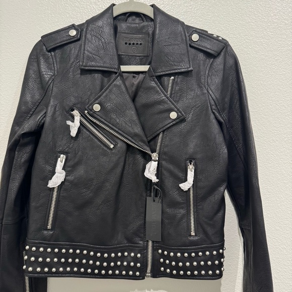 Blank NYC Black Studded Moto Biker Jacket Size XS Vegan Leather - Picture 3 of 10